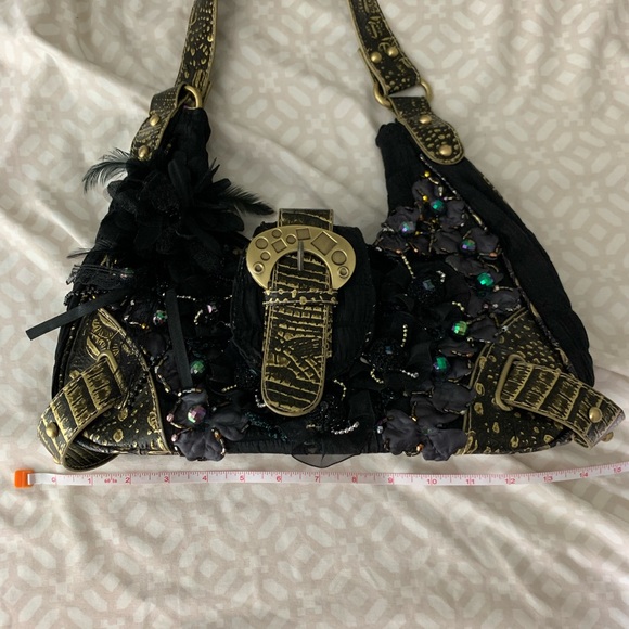 Vintage Y2K Mini Hand Black Bag with Jems, Beads and feathers | Festival… - Picture 11 of 12